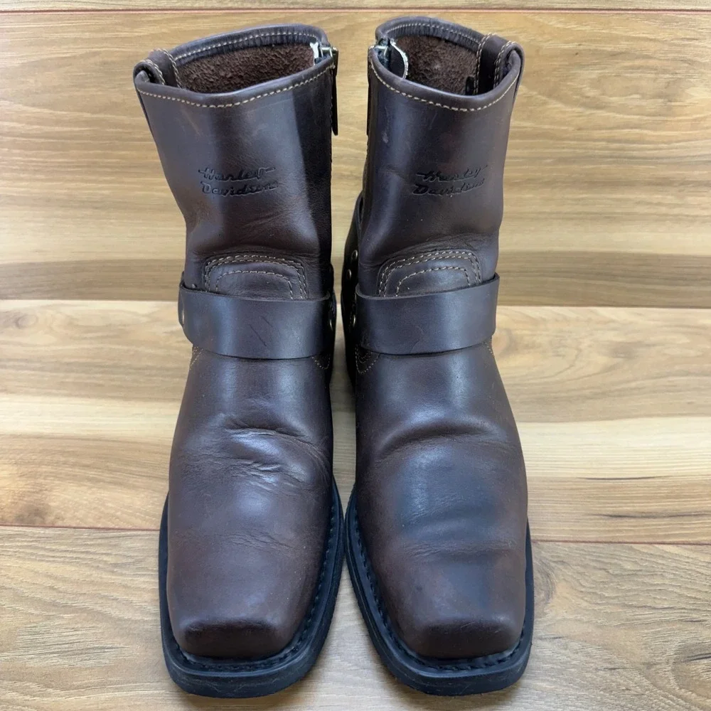 Harley Davidson Harness Womens Boots 7.5 Brown Leather Square Toe Biker Zip - Picture 5 of 11